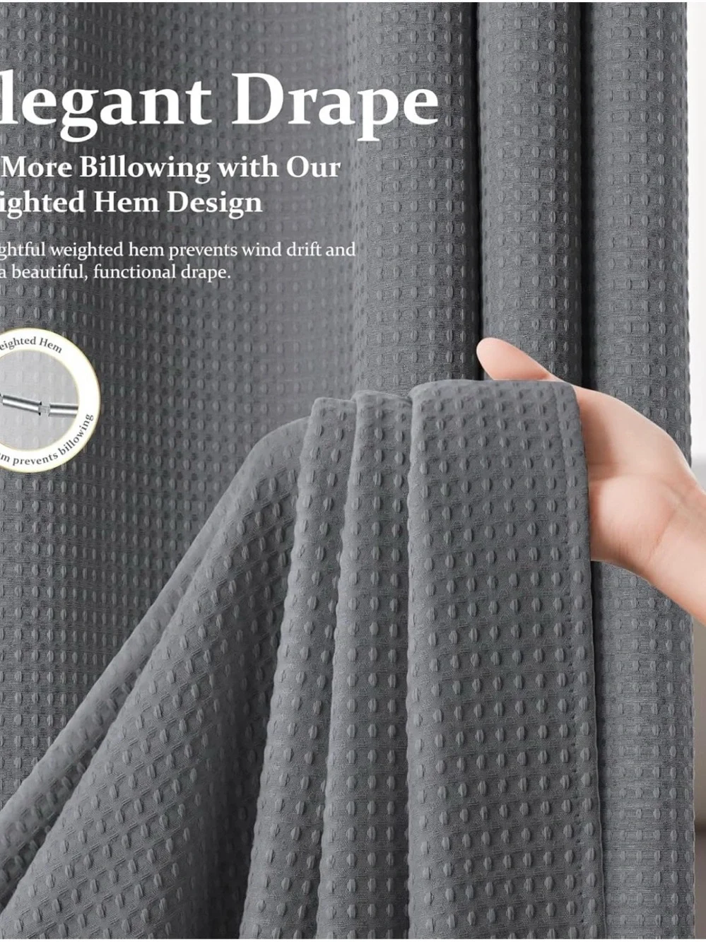 Grey Waffle Weave Shower Curtain - Textured Heavy Duty